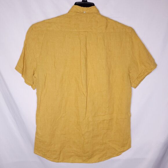 Billy Reid Linen Shirt Mens Medium Yellow Mustard Standard Fit Italy - Picture 5 of 12